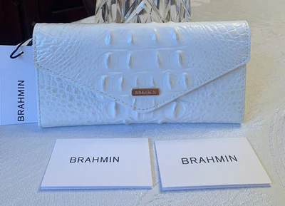 Cartera sin asas Brahmin Sea Salt blanca Melbourne triple pliegue cuero genuino nueva con etiquetas Foto 1 de 4