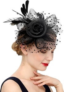 Cappello donna elegante Fascinator per tea party e matrimoni con piume - Foto 1 di 7