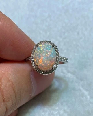Anello opale di fuoco naturale anello di fidanzamento eternità in argento... - Immagine 1 di 4