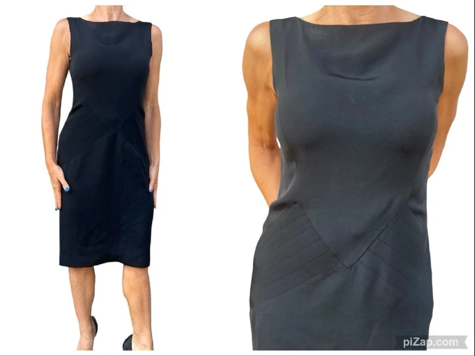 Ralph Lauren Etiqueta Negra LBD Mujer 4 Seda Sin Mangas Funda Cóctel Hasta la Rodilla Foto 1 de 4