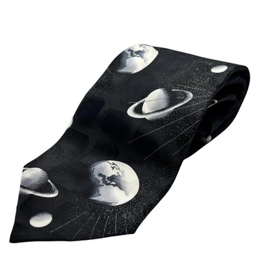 Corbata Para Hombres Novedad Planetas Negros Tierra Espacio Seda Carrera Moda Corbata Foto 1 de 4