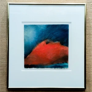 Vintage red and blue abstract painting, Dana Flowerman 1991, matted and framed - Picture 1 of 8