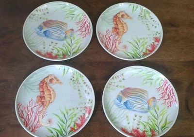 Lote de 4 platos de ensalada de plástico melamina vida marina Better Homes And Gardens Foto 1 de 3