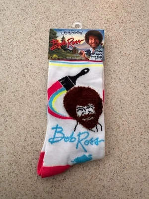 Bob Ross Joy of Painting Novedad Calcetines Crew Cabello Difuso Hombre’s 8-12 Mujer’s 9-14 Foto 1 de 4
