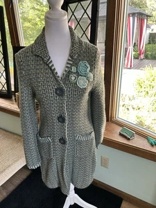 Sigrid Olsen Mod Style Tweed & Knit Coat. Sz S. Great Detailed Crochet Flowers! - Picture 1 of 8
