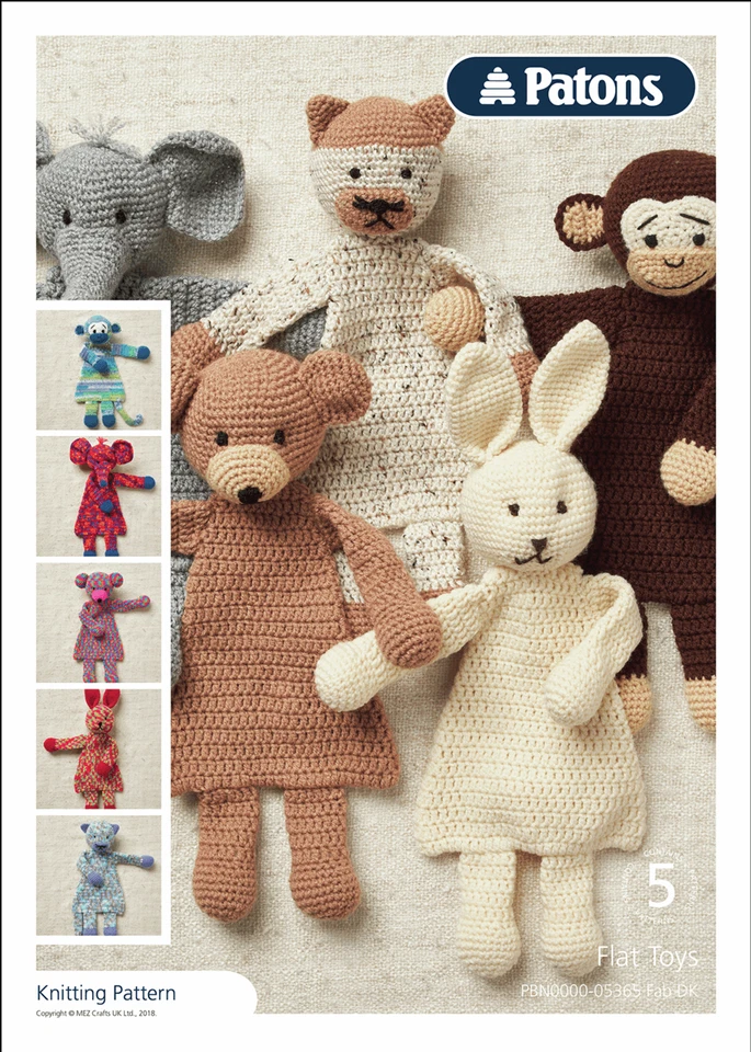 Patons Amigurumi Crochet Pattern 5 Flat Toys Double Knitting Pattern Crafts FREE - Image 1 of 1
