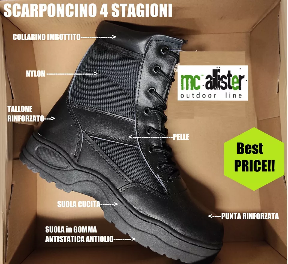 Anfibi Stivali Militari Neri Tan Anfibio Militare Pelle Suola Militaria sicurezz - Immagine 1 di 4