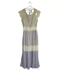 KINGS ROAD ditzy floral maxi dress women's size L milkmaid cottagecore blue lace - Picture 1 of 10