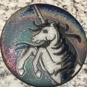 Unicorn Coaster Raku Pottery, handmade, handsigned - NEW - Picture 1 of 3