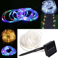 Solar Power 23ft 50 LEDs luces tira impermeable al aire libre césped OE