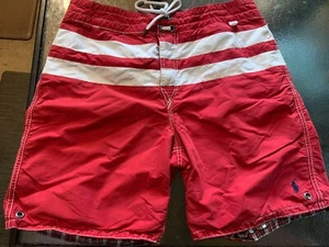 Vtg. Polo Ralph Lauren Mens Swim Trunks RED & White to Plaid Reversible Shorts L - Picture 1 of 6