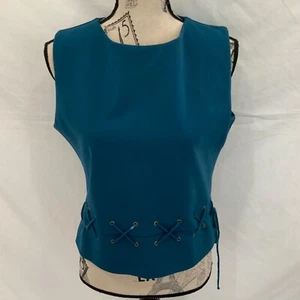 ERMANNA FITTED TOP w ROUND NECK Sz 42 in DARK TEAL COLOR w BACK ZIP STUNNING - Picture 1 of 11