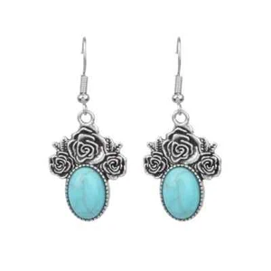 925 Silver Plated Boho Retro Drop Earrings with Water Turquoise Stone 4.7 CM - Picture 1 of 4