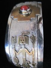 Unique Detailed Navaj YEI BI CHAI Coral Sterling Silver/Gold Bracelet~ by THOMAS