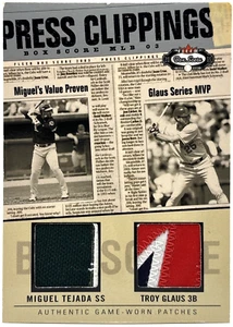 2003 Fleer Box Score - Miguel Tejada, Troy Glaus - Press Clipping GU Patch /150 - Picture 1 of 2