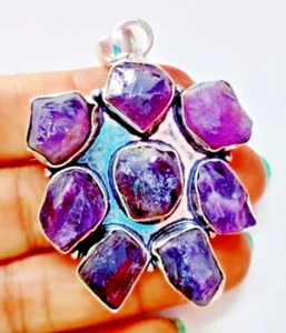 African Amethyst Gemstone 925 Sterling Silver Handmade Jewelry Pendant 2.30" - Picture 1 of 10