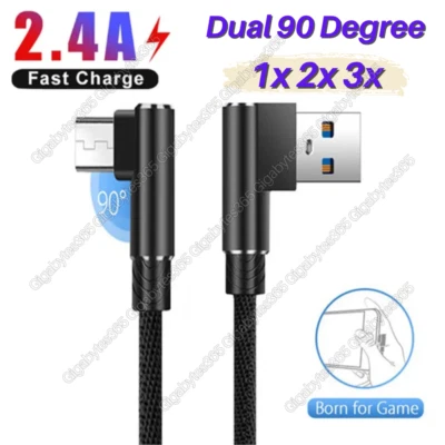 Cabo carregador rápido 3 pés 6 pés 10 pés 90 graus micro USB para Samsung LG Android - Imagem 1 de 4