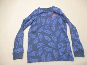 The Nike Tee Size S Boys Blue 100% Cotton Crew Neck Long Sleeve Athletic Top 882 - Picture 1 of 8