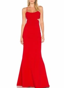 JILL STUART Cardinal Red Cut-Out Open Back Criss-Cross Stretch Crepe Gown 14 US - Picture 1 of 5