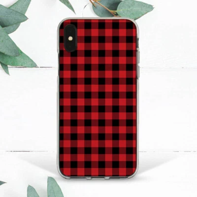 Red Buffalo Check Plaid Soft Case Cover For iPhone Xs 11 12 13 14 15 Pro Max XR - Image 1 of 2