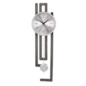Bulova Wall Clock Analog Hardwood+Veneer Frame Swinging Pendulum Quartz Gray - Picture 1 of 12