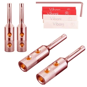 4pc Viborg VB401 HI-End Pure Red Copper Banana Plug HIFI Speaker Cable Connector - Picture 1 of 11