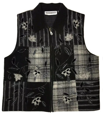 Chaleco Dressbarn Mezcla Lana Mujer Grande Hojas de Otoño Festivo Negro Gris Cremallera Completa Foto 1 de 4