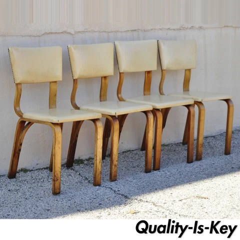 Vintage Thonet Bentwood Dining Chairs with Beige Vinyl Seats - Set of 4 Cover