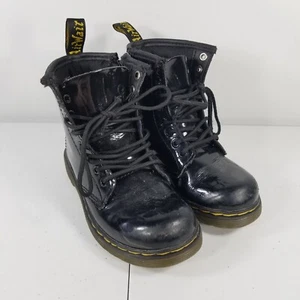 Botas Doc Dr. Martens charol negro con cordones y cremallera ~ niño pequeño talla 11 - Imagen 1 de 10