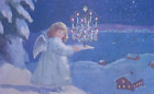 Années 1910 Fantasy Ange Arbre Bougies Neige Antique Vintage Carte Postale De Noël Allemande