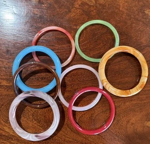 Vintage Solid Glass Bangle Bracelets Lot Of 8 Mid Century Orange Blue Gold Red - Picture 1 of 7