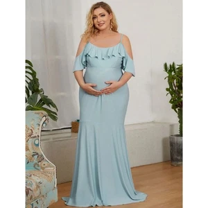 Ever Pretty Umstands-Maxikleid 1XL blau schulterfrei Rüschen Abendkleid neu mit Etikett - Bild 1 von 5
