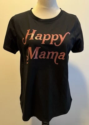 Happy Mama Women’s T-Shirt SZ M Black Graphic NWT Short Sleeve  - Image 1 of 4