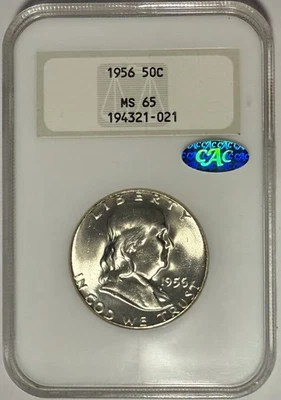 1956 Franklin Half Dollar 50c NGC MS65 CAC ‼️VINTAGE FATTY HOLDER‼️ - Image 1 of 2