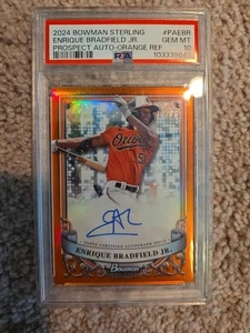 2024 Bowman Sterling Enrique Bradfield Jr. Prospect Auto Orange /75 PSA 10 - Bild 1 von 2