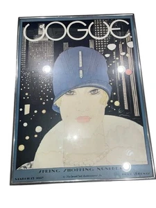 Vintage Framed under glass VOGUE Cover Poster March 1927 CONDE NAST & CO Lepape - Picture 1 of 7