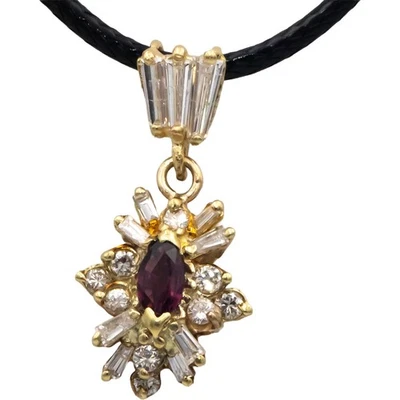 14k Yellow Gold 1.0CT Diamond and Ruby Cluster Pendant Necklace - Image 1 of 4