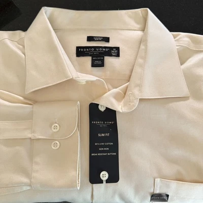 Pronto Uomo Mens Dress Shirt Size 19 36/37 Tall Cream NEW with tags 100% cotton - Image 1 of 4