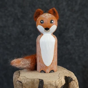 Handbemalte Nadel gefilzt Holz Klammer Tier Spielzeug Figur fantasievoll spielen Fuchs - Bild 1 von 11