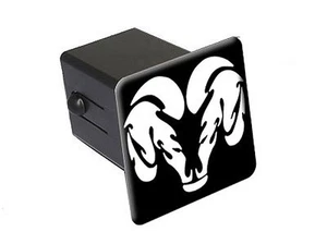 Ram Head White On Black - 2" Tow Trailer Hitch Cover Plug Insert - Picture 1 of 1