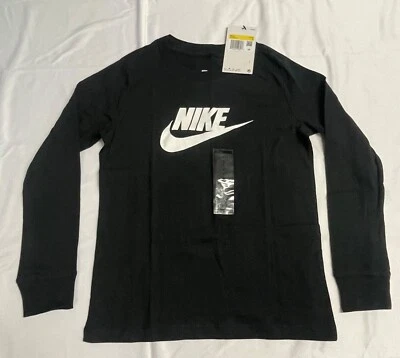 NIKE THE NIKE TEE GIRLS SMALL TEE SHIRT LONG SLEEVE  BLACK COTTON CZ1260 010 - Image 1 of 4
