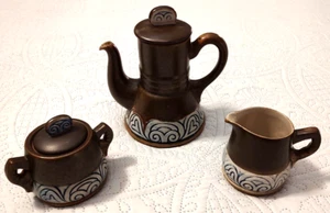 HB Quimper Tea Set Teapot with Creamer & Covered Sugar Exquisite France Pottery - Picture 1 of 4