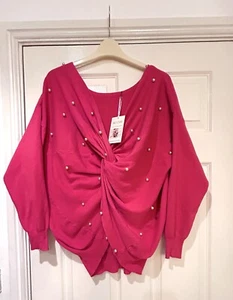 Monsoon ๐Pink๐ Front Twist Jumper with Pearl Detail. BNWT ยฃ35 Handmade - Picture 1 of 6