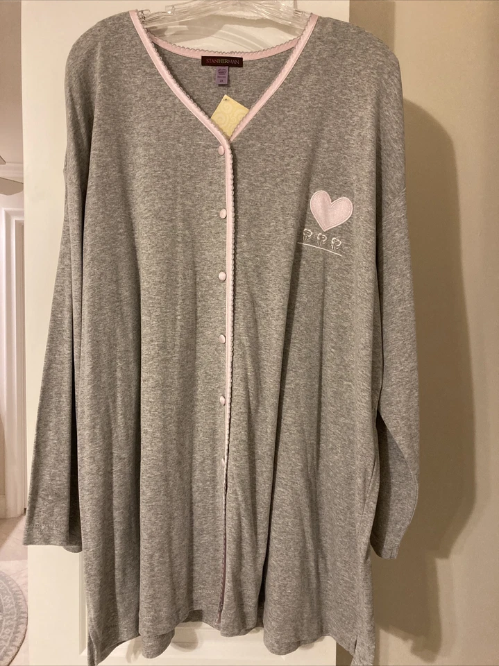 Stan Herman Brushed Knit Embroidered Pajama Top NWT 2X Light Gray - Image 1 of 4