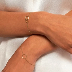 Interlocking Circle Bracelet  Real 14K Solid Gold Adjustable Chain Bolo Bracelet - Picture 1 of 6