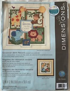 Dimension Savannah Birth Record Cross Stitch Kit Elephant Lion Monkey Giraffe