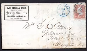 US 1865 POST CIVIL WAR BALTIMORE DUPLEX CANCEL IN BLUE ON ADVERTISING - Picture 1 of 3