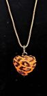 SIGNED VINTAGE LUNA LEOPARD PRINT PUFFED HEART 925 STERLING SILVER 18"BOX CHAIN 