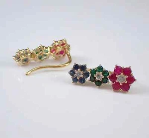 2CT Natural Multicolor Flower Ear Climbers Earring 14K Yellow Gold Plated - Picture 1 of 5