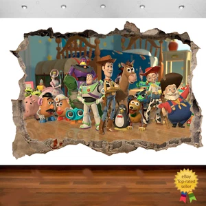 Póster pegatina vinilo 669 de personajes leñosos de Toy Story Buzz 3D con vista de pared rota - Imagen 1 de 2